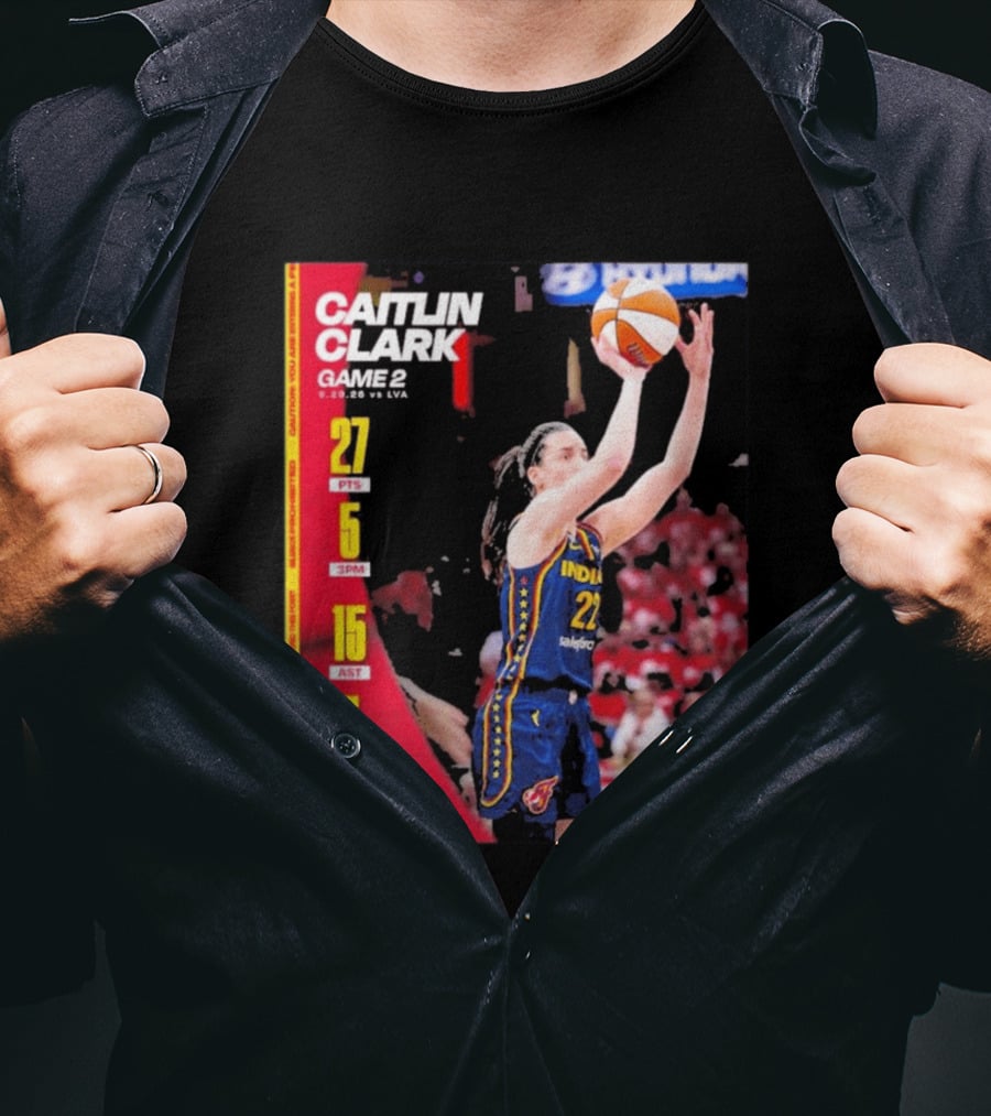 Caitlin Clark Game 2 Stats 9.02.26 Vs LVA 27 PTS 5 3PM 15 AST 7 REB T-Shirt