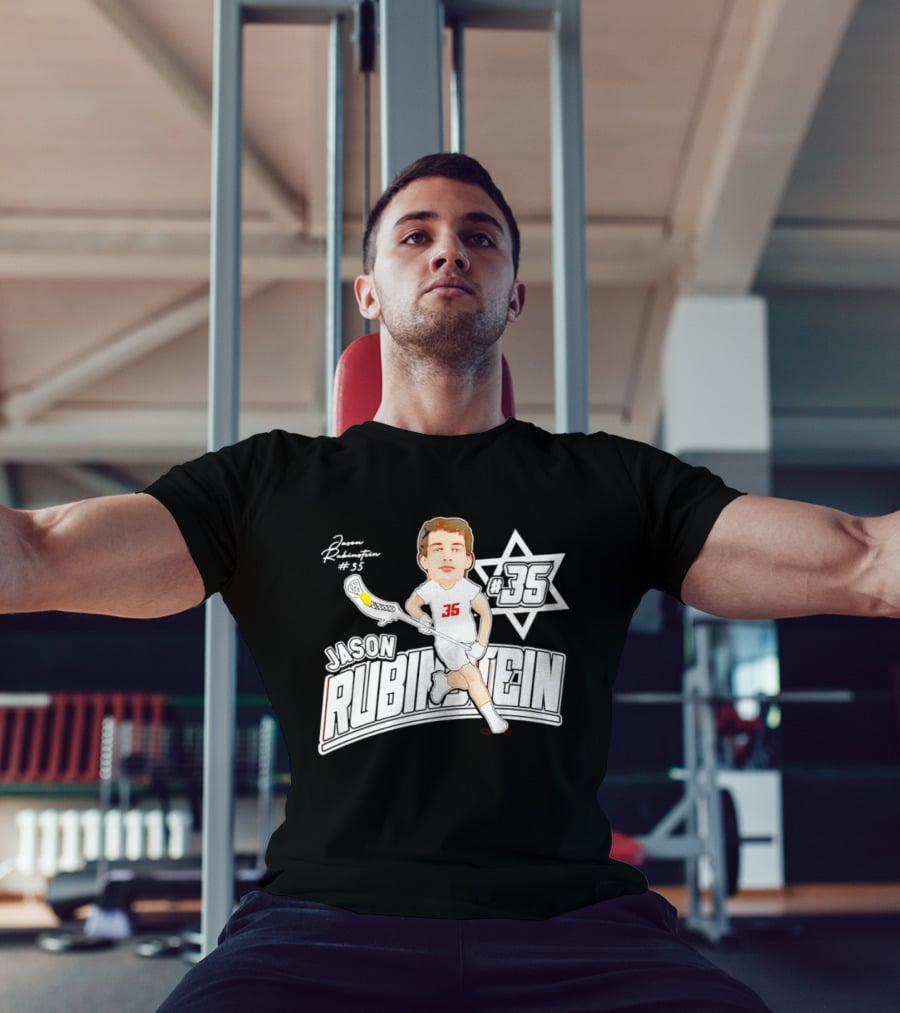 Jason Rubinstein Number 35 Lacrosse Jewish Star Caricature NCAA Rhodes T-Shirt