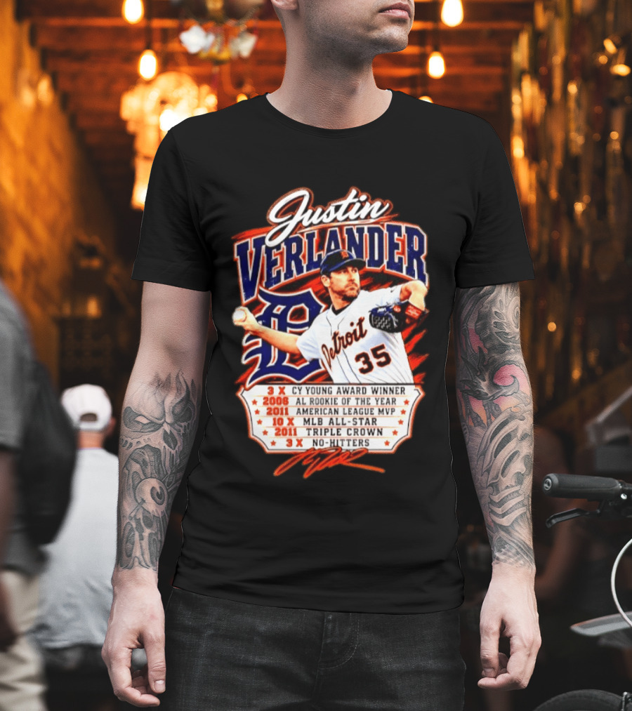 Justin Verlander Detroit Tigers Triple Crown 3x Cy Young 2011 MVP MLB All Star No Hitters T-Shirt