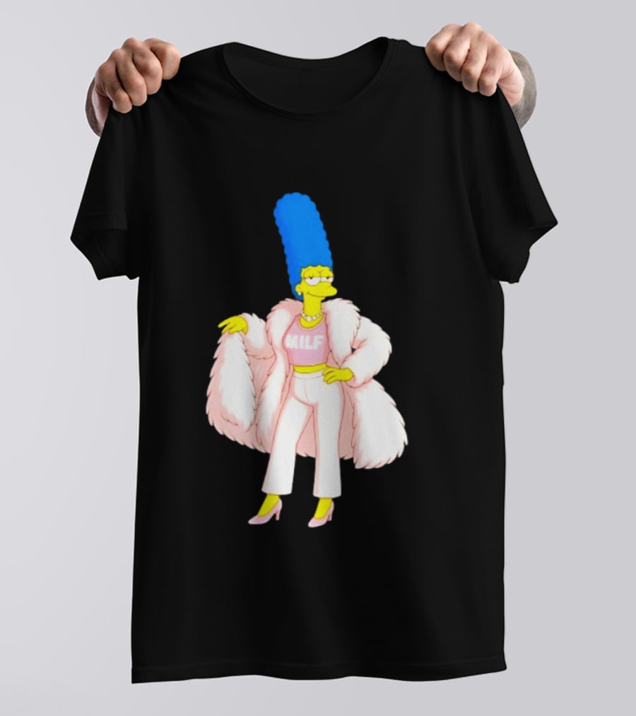 Marge Simpson Milf Pink Fur Coat The Simpsons Cartoon Iconic Character Fashion T-Shirt