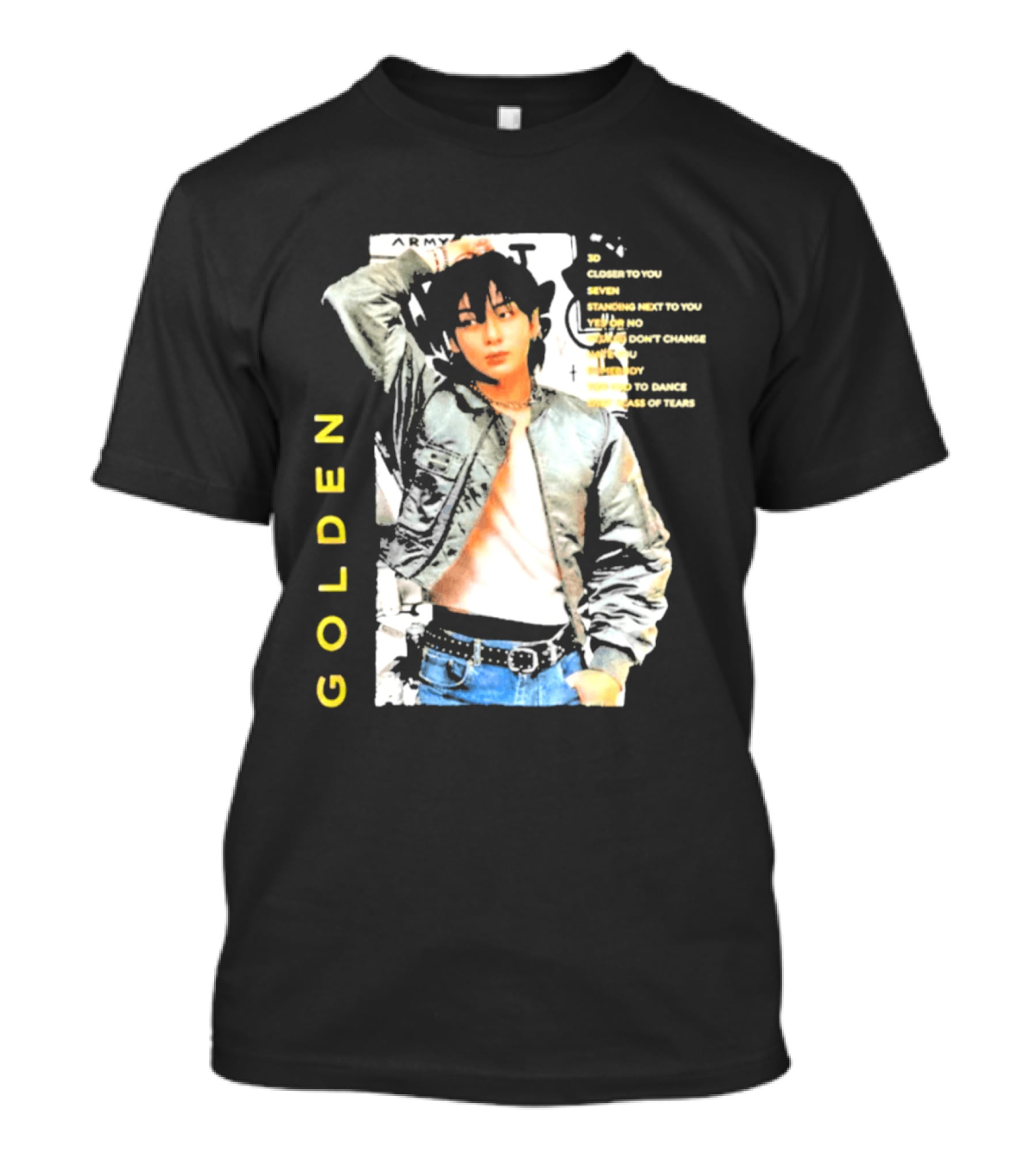 Seok Jin Wearing Jungkook Golden Visual With Song Titles T-Shirt