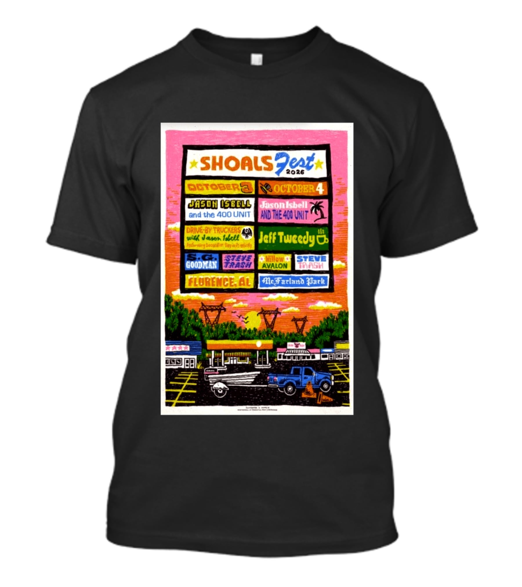 ShoalsFest 2026 October 3 4 Jason Isbell Drive By Truckers Jeff Tweedy Florence AL McFarland Park T-Shirt