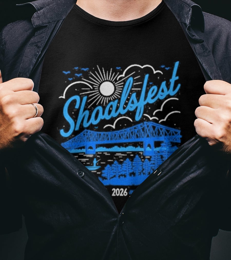 ShoalsFest October 3 4 2026 McFarland Park Florence Alabama Event With Bridge Illustration And Sun T-Shirt