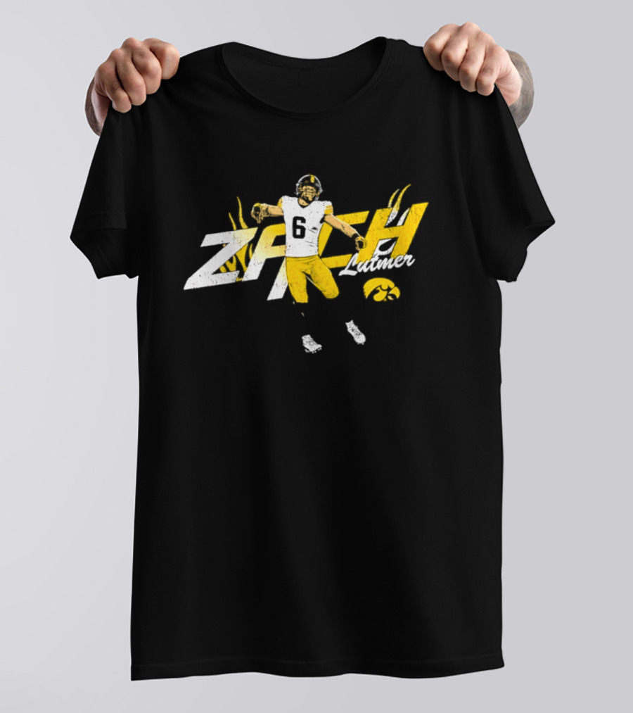 Zach Lutmer Iowa Hawkeyes Number 6 NCAA Football Player Celebration T-Shirt