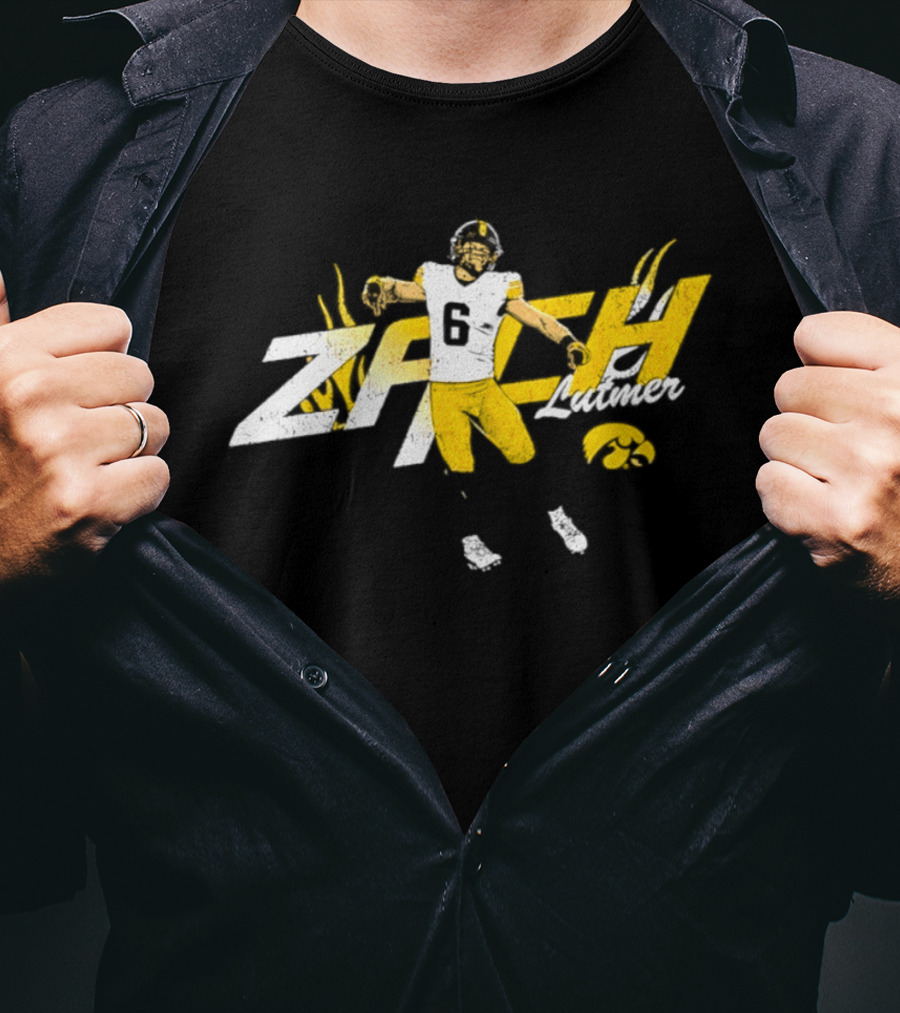 Zach Lutmer Iowa Hawkeyes Number 6 NCAA Football Player Celebration T-Shirt