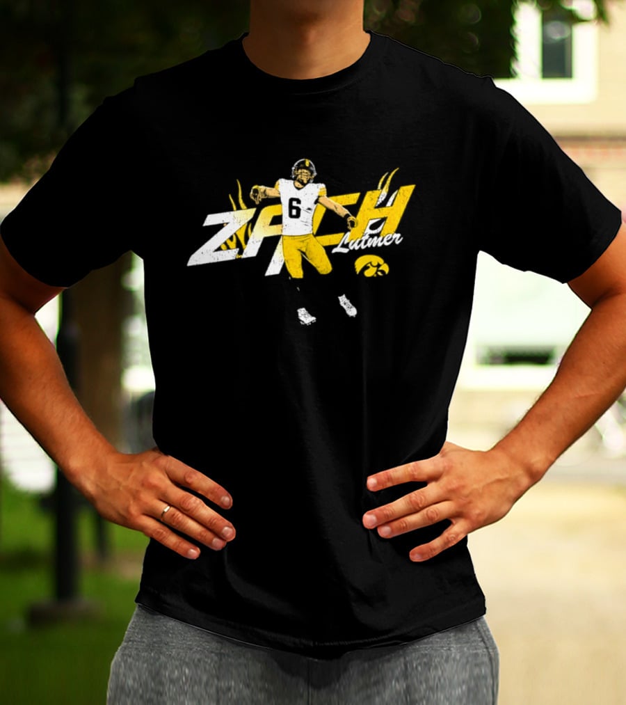 Zach Lutmer Iowa Hawkeyes Number 6 NCAA Football Player Celebration T-Shirt