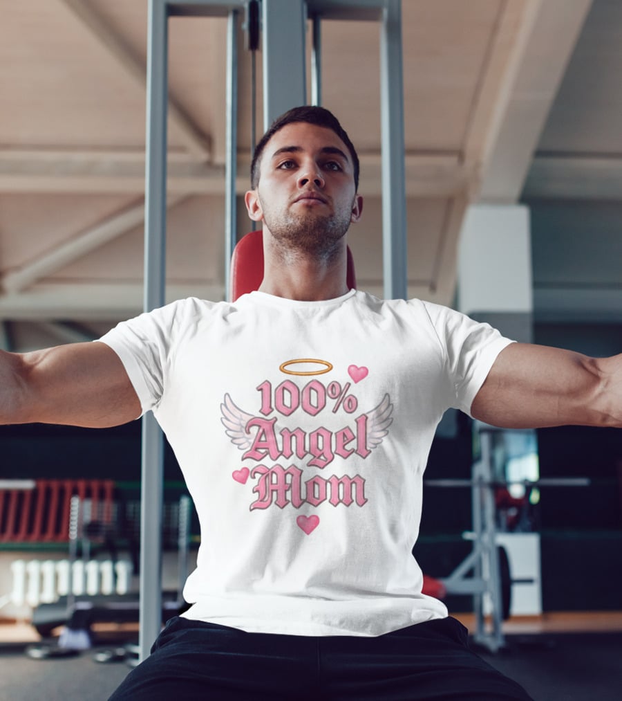 100 Angel Mom Pink Aesthetic Wings Halo Hearts Memorial T-Shirt