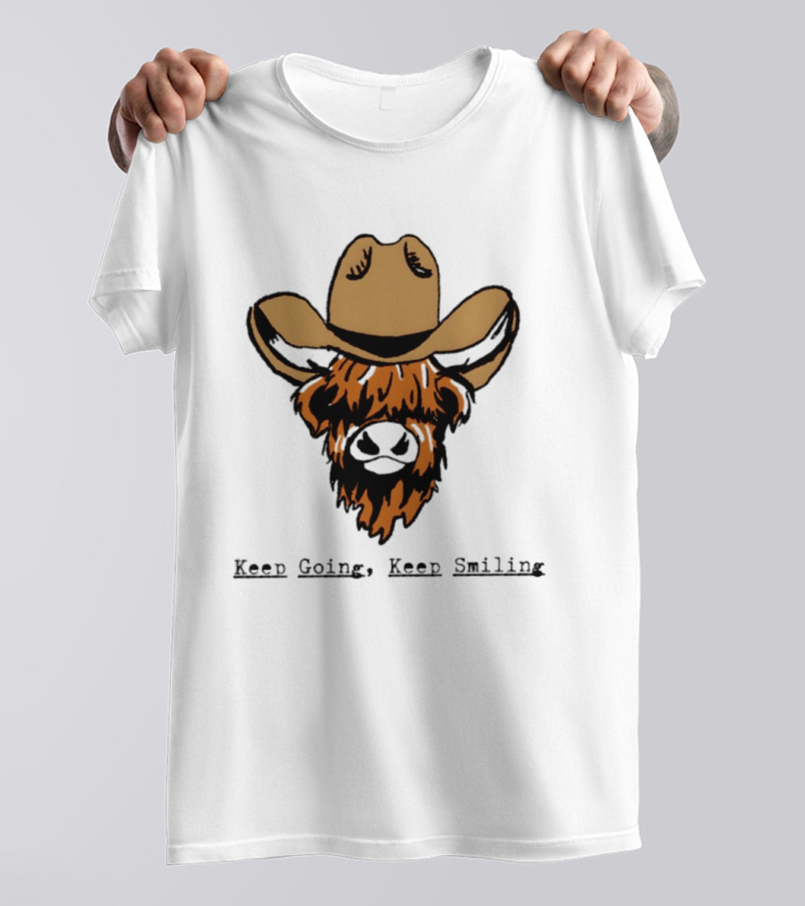 Highland Cow Cowboy Hat Keep Going Keep Smiling Vintage Look T-Shirt