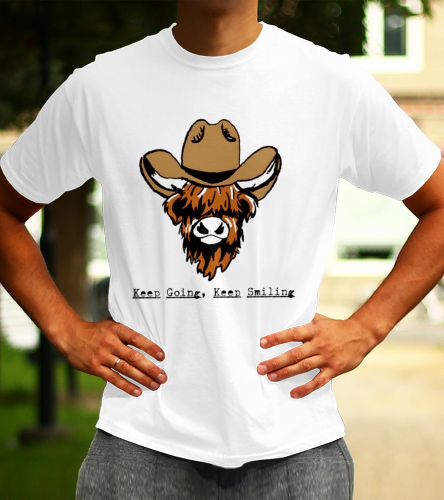 Highland Cow Cowboy Hat Keep Going Keep Smiling Vintage Look T-Shirt