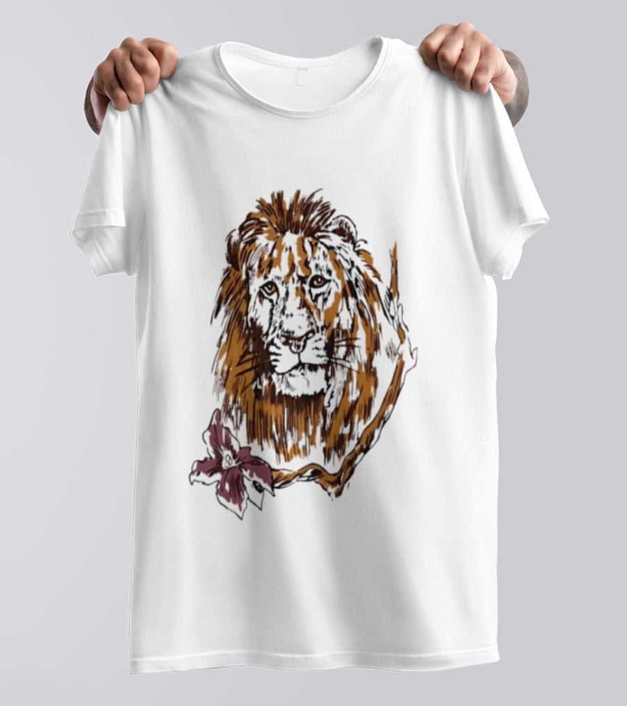 Lion With Purple Flower Wildlife Nature T-Shirt