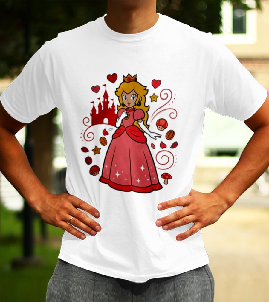 Princess Peach Enchanted Castle Hearts Stars Mushrooms Adventure T-Shirt