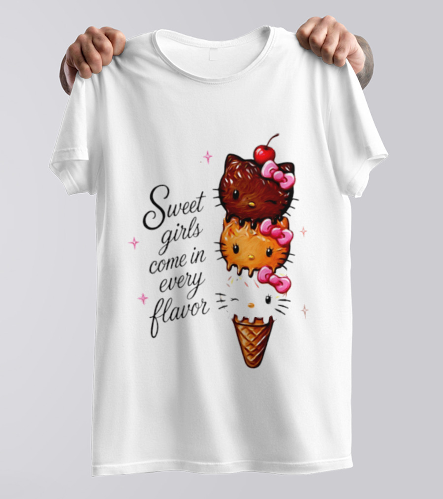 Sweet Girls Come In Every Flavor Hello Kitty Ice Cream Cone T-Shirt