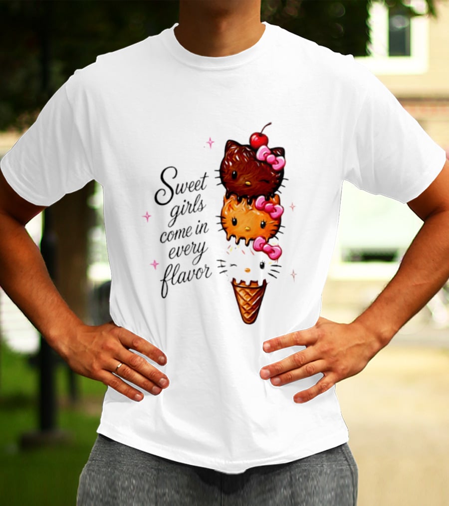 Sweet Girls Come In Every Flavor Hello Kitty Ice Cream Cone T-Shirt