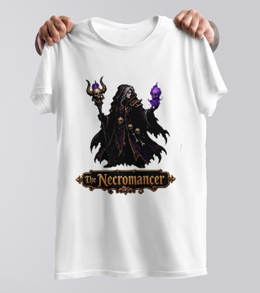 The Necromancer RPG Fantasy Dungeons And Dragons Mage Skulls And Staff T-Shirt