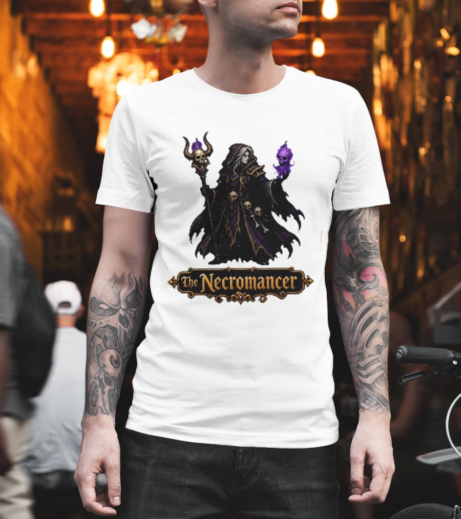 The Necromancer RPG Fantasy Dungeons And Dragons Mage Skulls And Staff T-Shirt