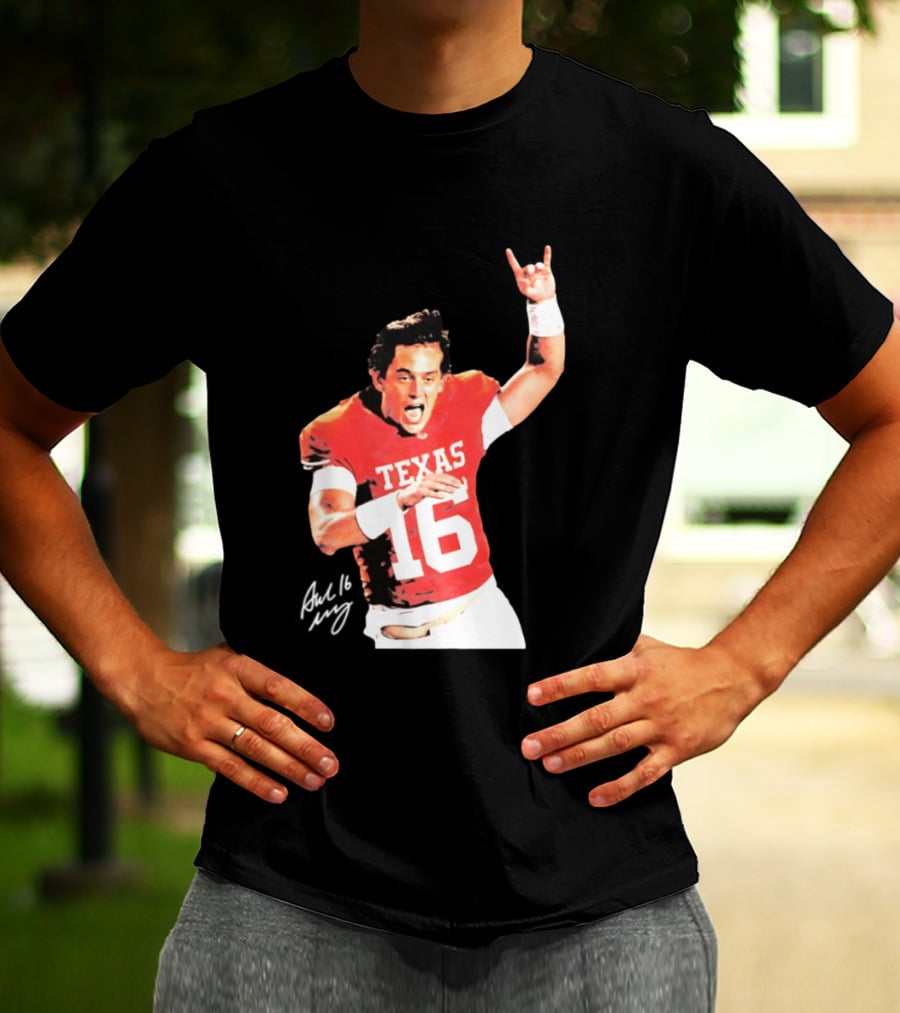 Arch Manning Texas Longhorns 16 Rock Hand Gesture T-Shirt