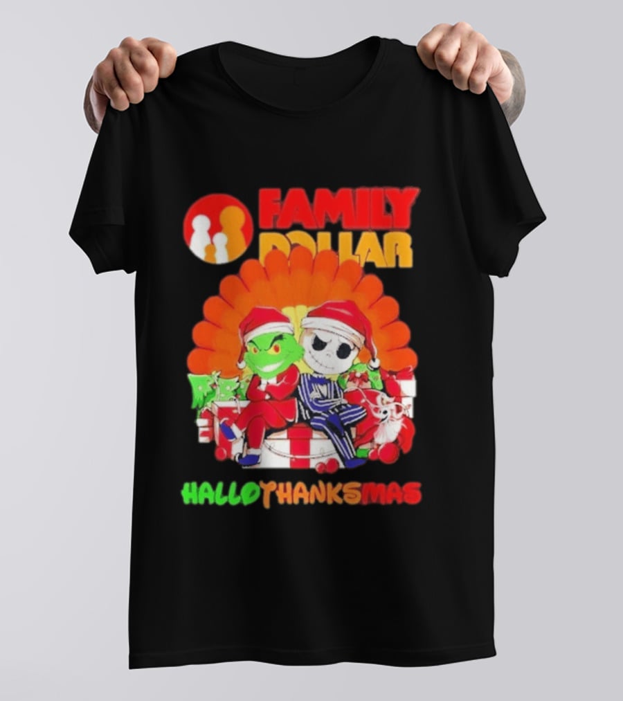 Family Dollar Grinch Jack Skellington Hallothanksmas 2026 T-Shirt