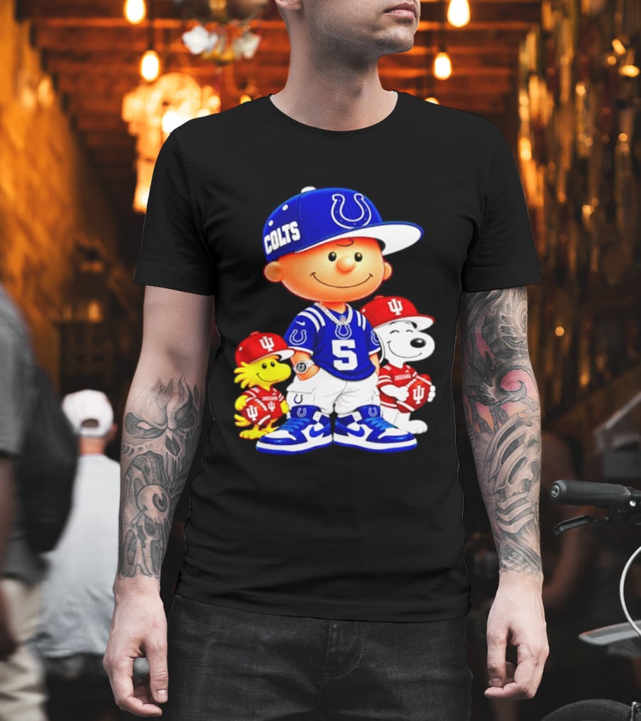 Charlie Brown And Snoopy Indianapolis Colts Indiana Hoosiers Football Team Merchandise T-Shirt