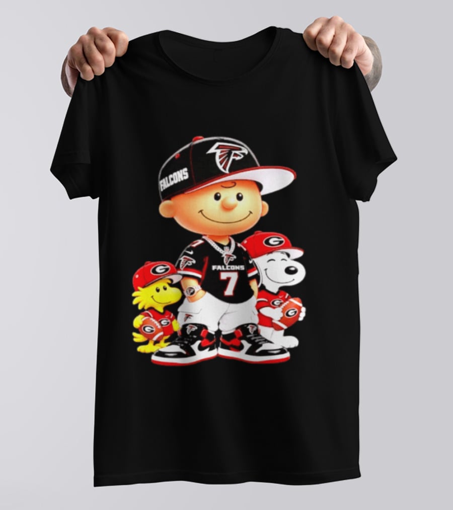 Charlie Brown Snoopy Woodstock Atlanta Falcons Georgia Bulldogs Football Fan Gear T-Shirt