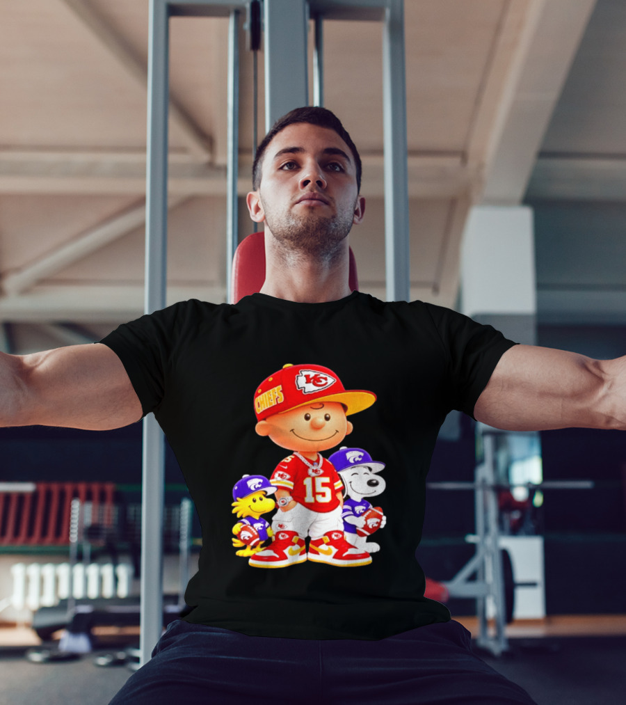 Charlie Brown Snoopy Woodstock Kansas City Chiefs 15 Football Peanuts Characters NFL Team Sports Gear T-Shirt