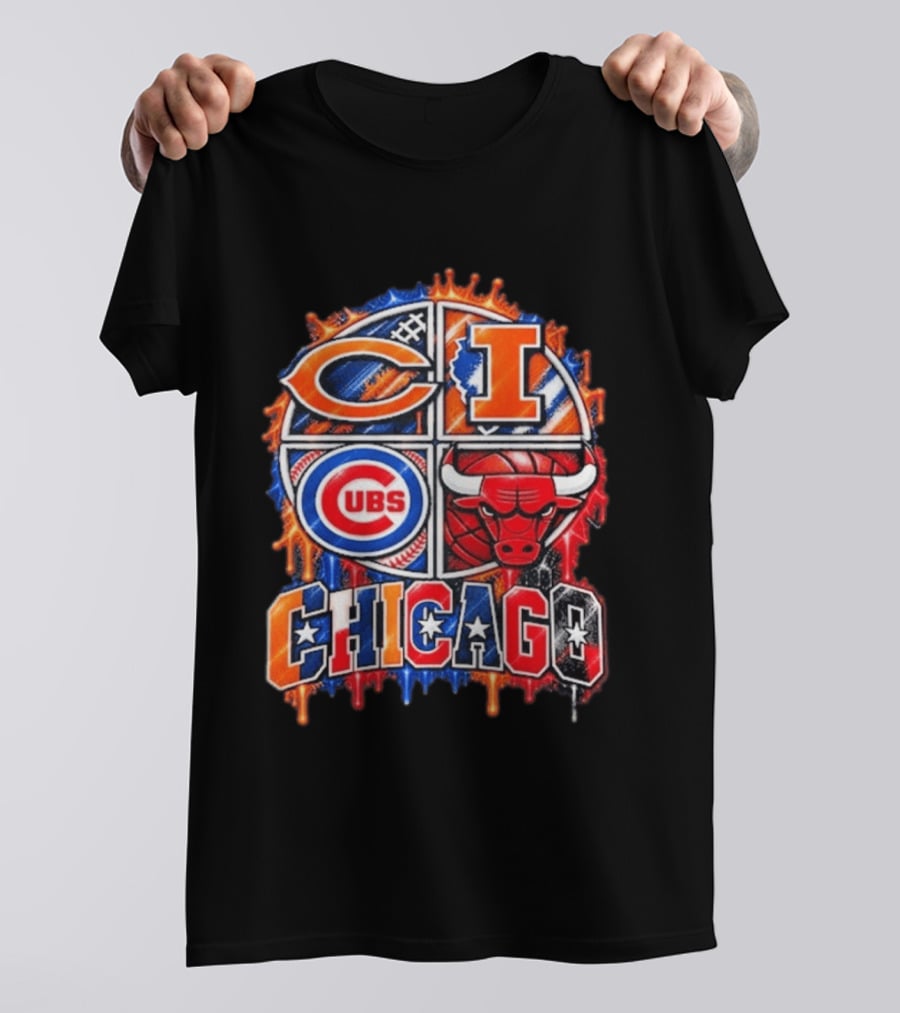 Chicago Sports Bears Fighting Illini Cubs Bulls City Pride T-Shirt