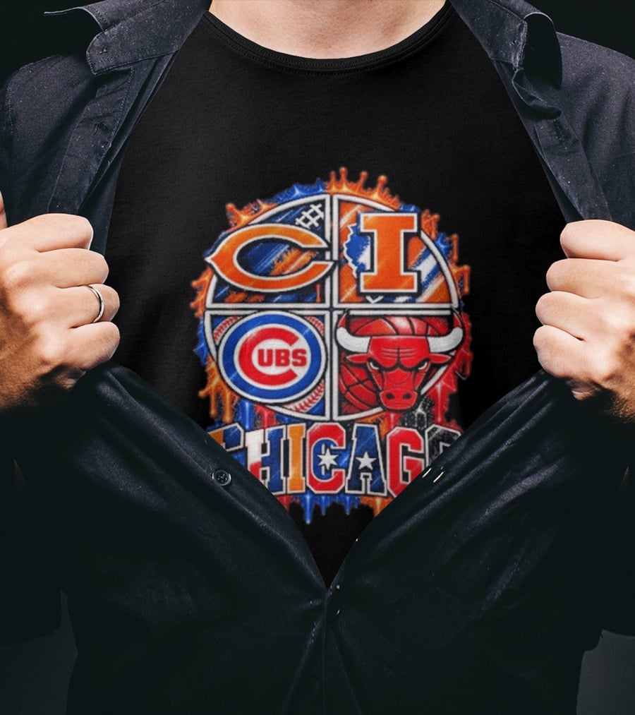 Chicago Sports Bears Fighting Illini Cubs Bulls City Pride T-Shirt