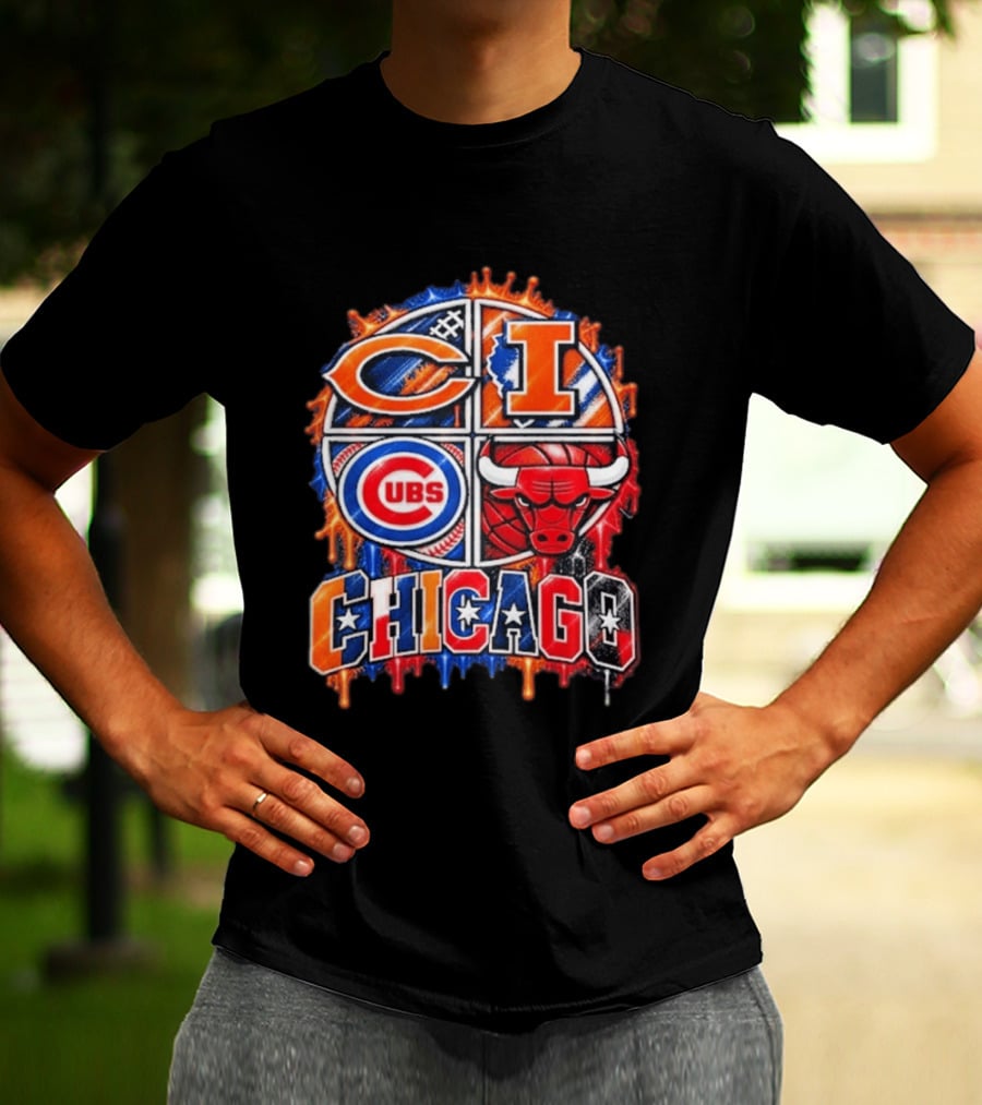 Chicago Sports Bears Fighting Illini Cubs Bulls City Pride T-Shirt