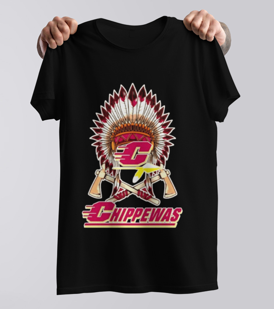 Chippewas Native American Headdress And Tomahawks Central Michigan Chippewas T-Shirt