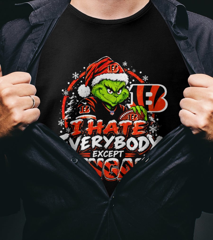 Cincinnati Bengals Grinch I Hate Everybody Except Bengals Christmas Holiday Bengals Fans T-Shirt