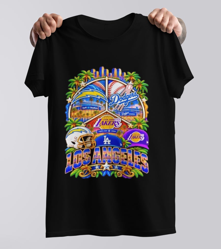 Los Angeles Dodgers Chargers Lakers SoFi Stadium City Skyline T-Shirt