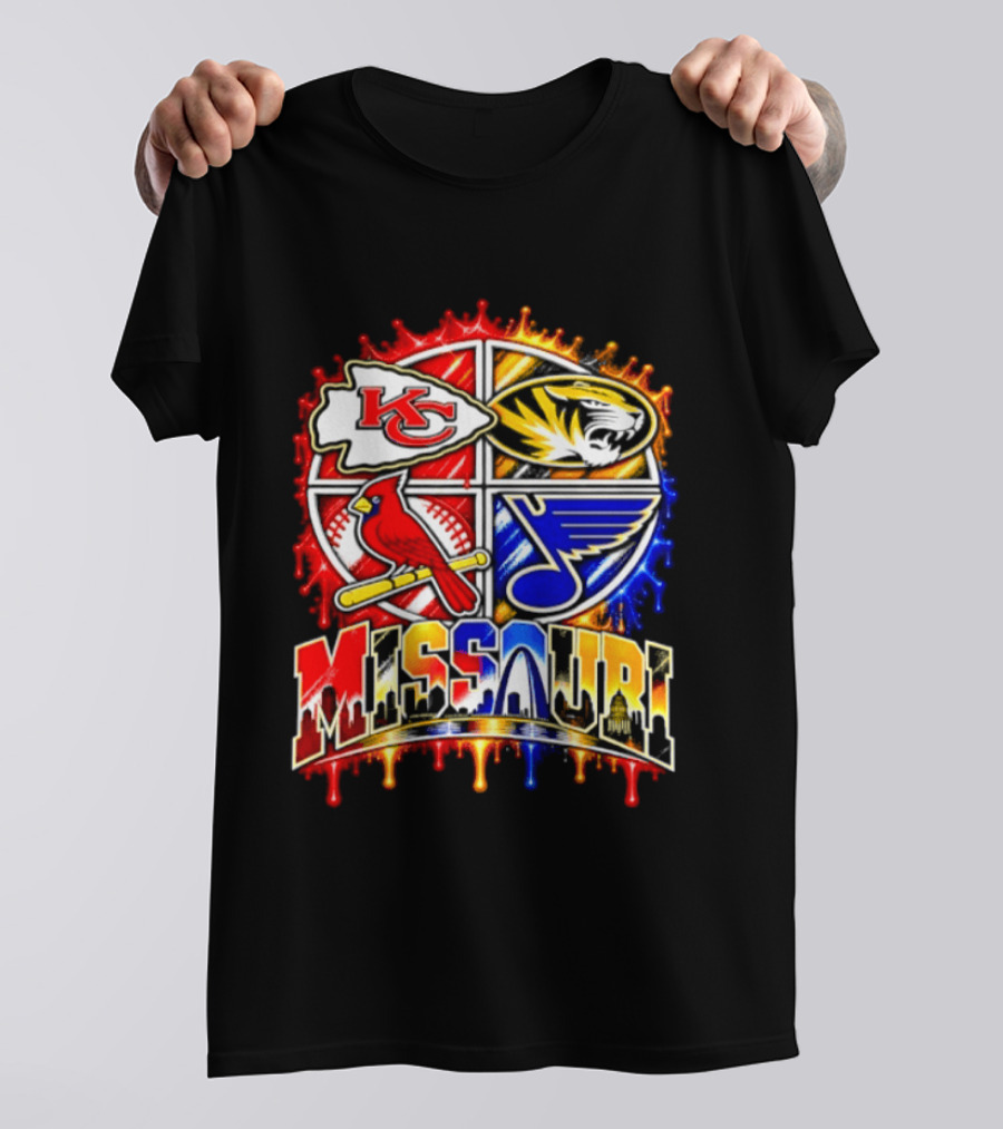 Missouri Kansas City Chiefs Mizzou Tigers St Louis Cardinals Blues Skyline T-Shirt
