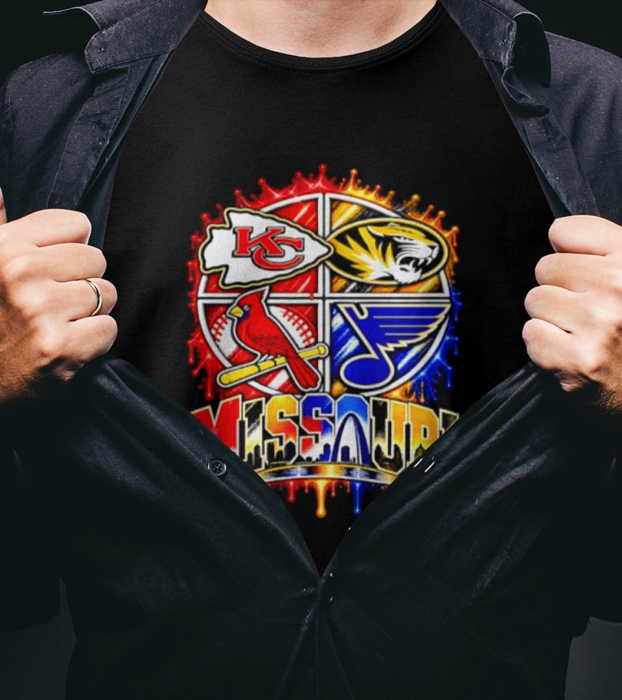 Missouri Kansas City Chiefs Mizzou Tigers St Louis Cardinals Blues Skyline T-Shirt