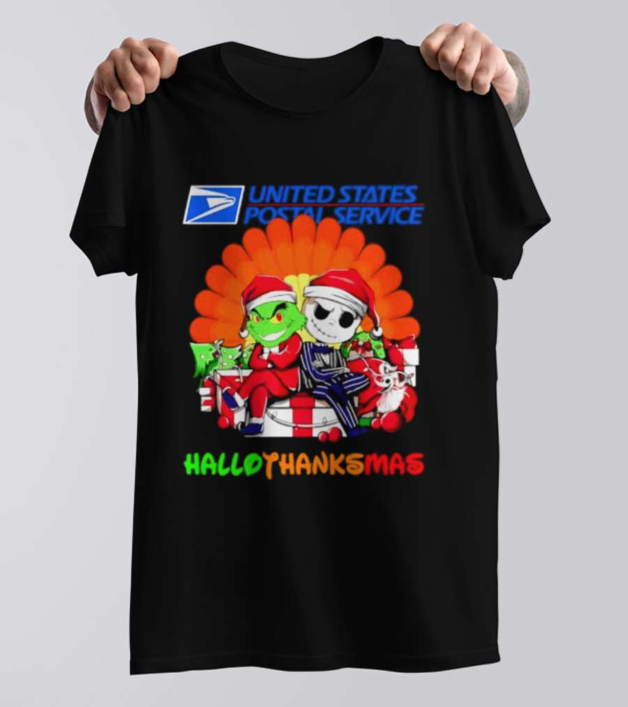 United States Postal Service Grinch Jack Skellington Hallothanksmas 2026 T-Shirt