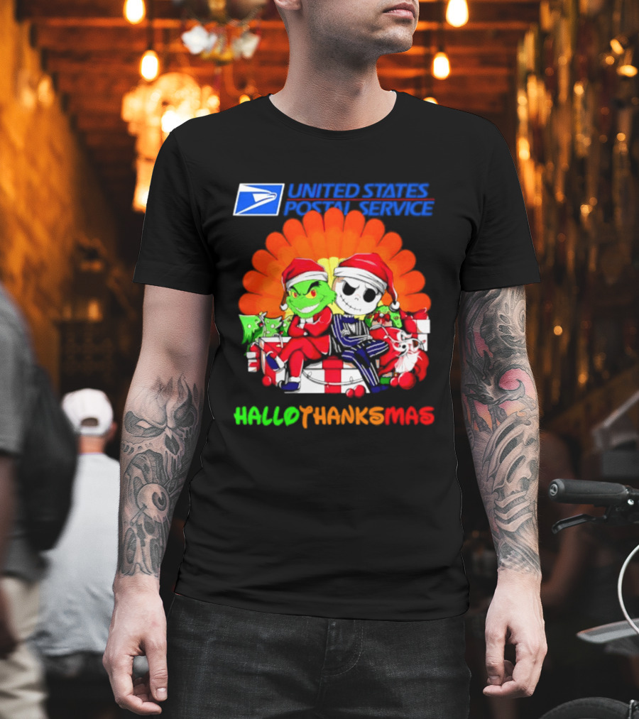 United States Postal Service Grinch Jack Skellington Hallothanksmas 2026 T-Shirt
