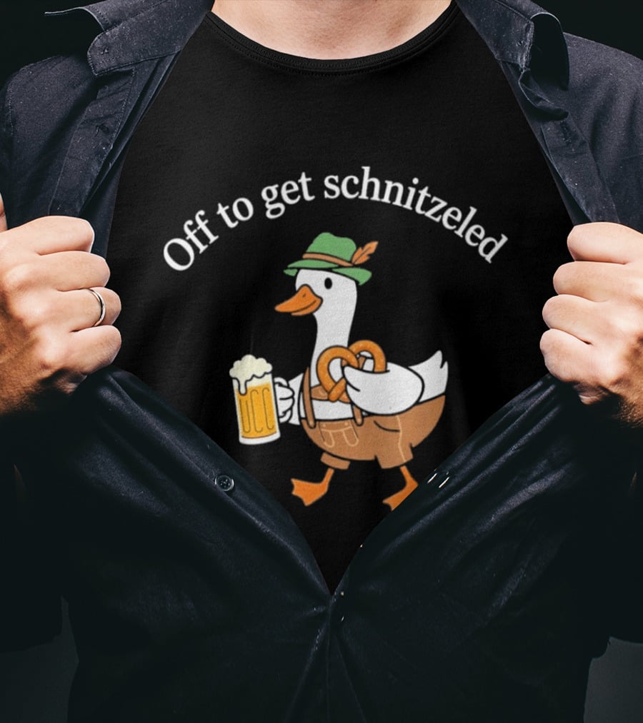 Off To Get Schnitzeled Duck In Lederhosen With Beer And Pretzel T-Shirt