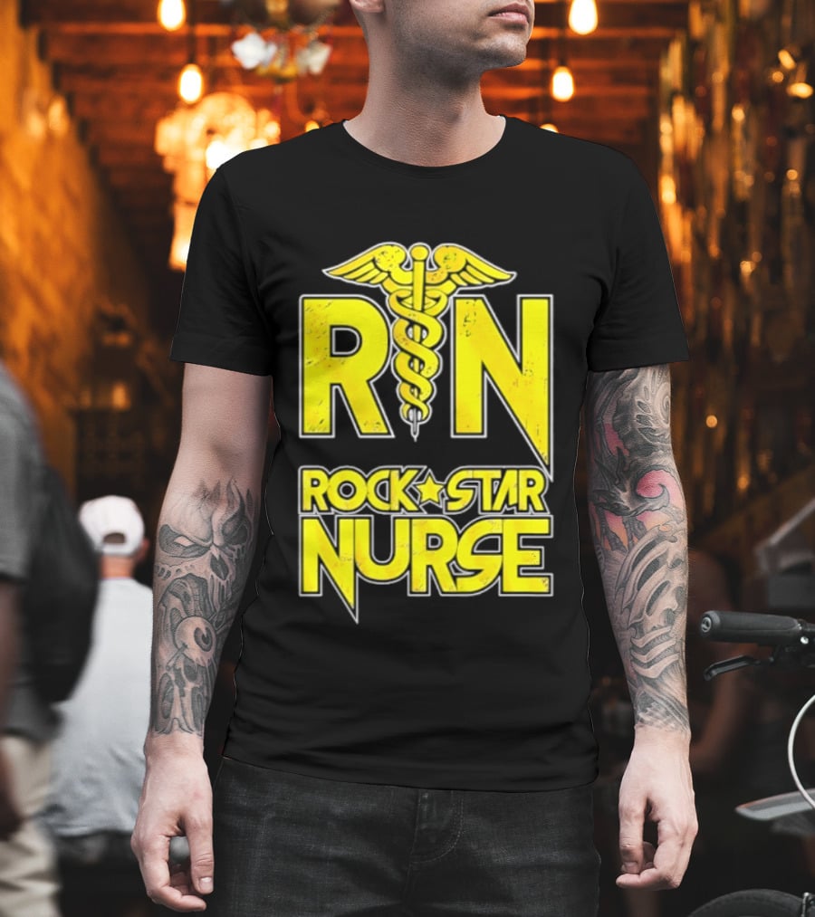 RN Rock Star Nurse Medical Professional Caduceus T-Shirt