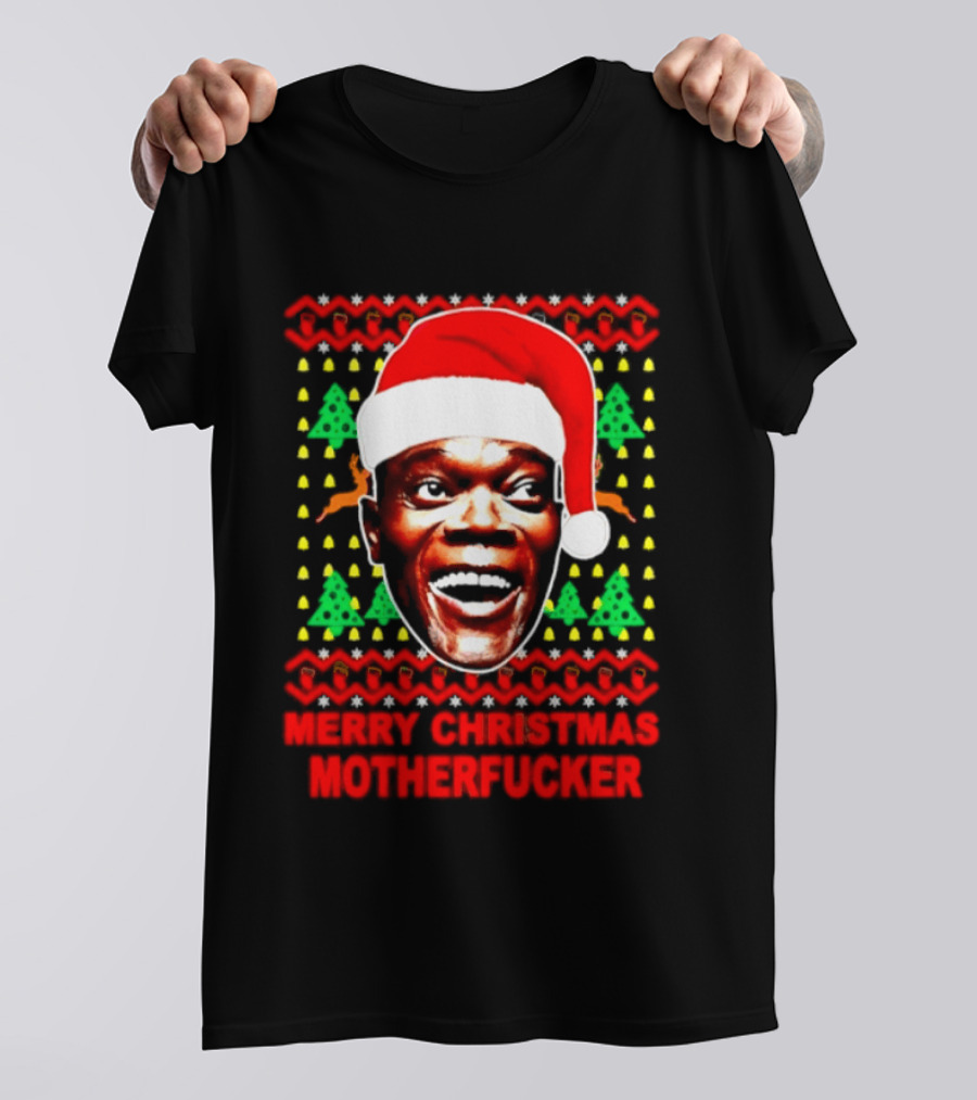 Samuel L Jackson Santa Hat Christmas Humor T-Shirt