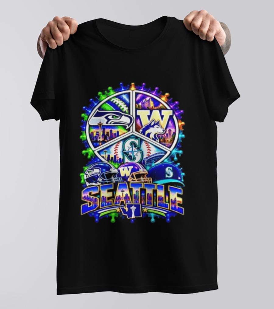 Seattle Seahawks Washington Huskies Mariners Skyline Sports Team Collection T-Shirt