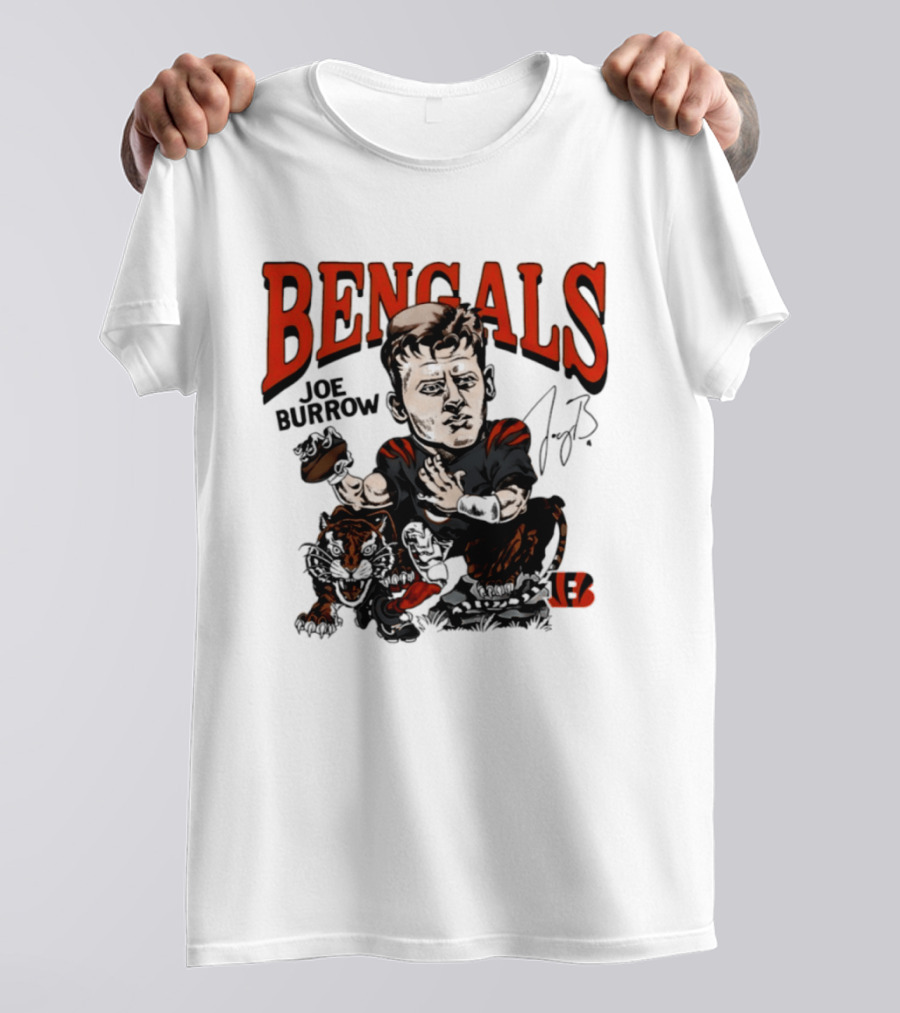 Cincinnati Bengals Joe Burrow Caricature NFL Player T-Shirt