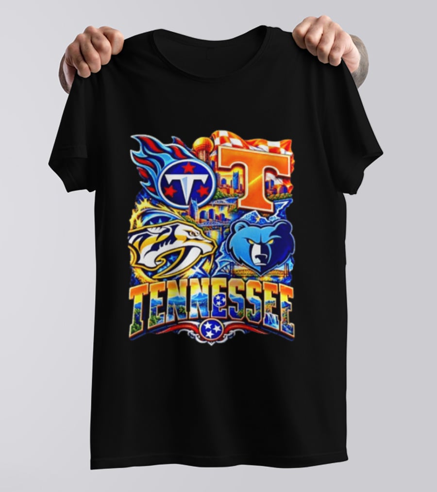 Tennessee Titans Nashville Predators Memphis Grizzlies Volunteers Sports Emblems T-Shirt