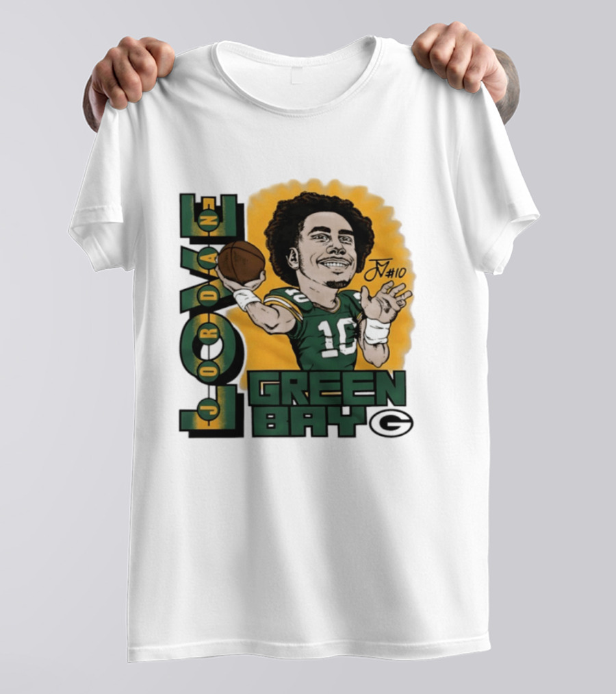 Green Bay Packers Jordan Love Caricature Player Number 10 Football T-Shirt