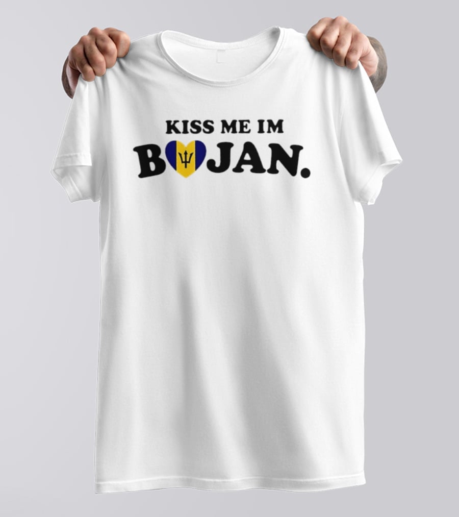 Kiss Me I'm Bajan Barbados Heart Flag Caribbean Pride T-Shirt