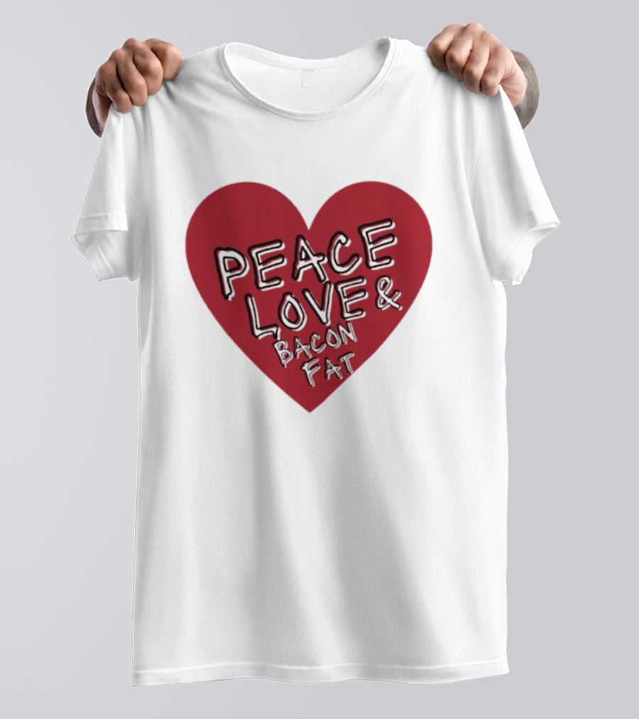 Peace Love And Bacon Fat Heart Shape Red T-Shirt