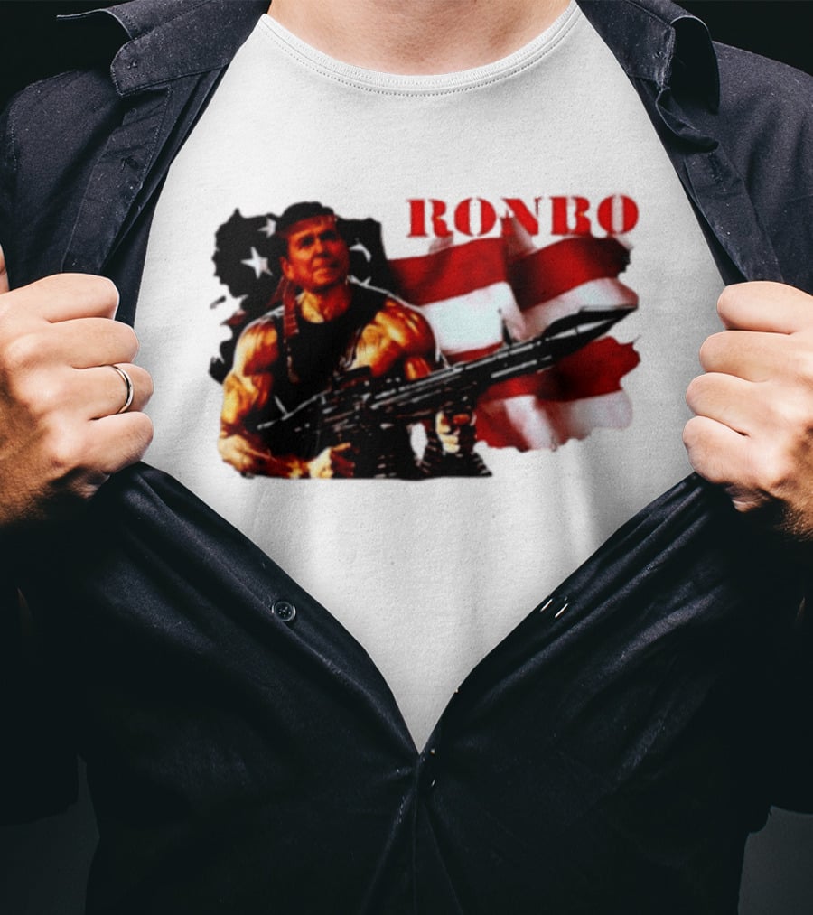 Ronbo Ronald Reagan Rambo With American Flag 80s President T-Shirt