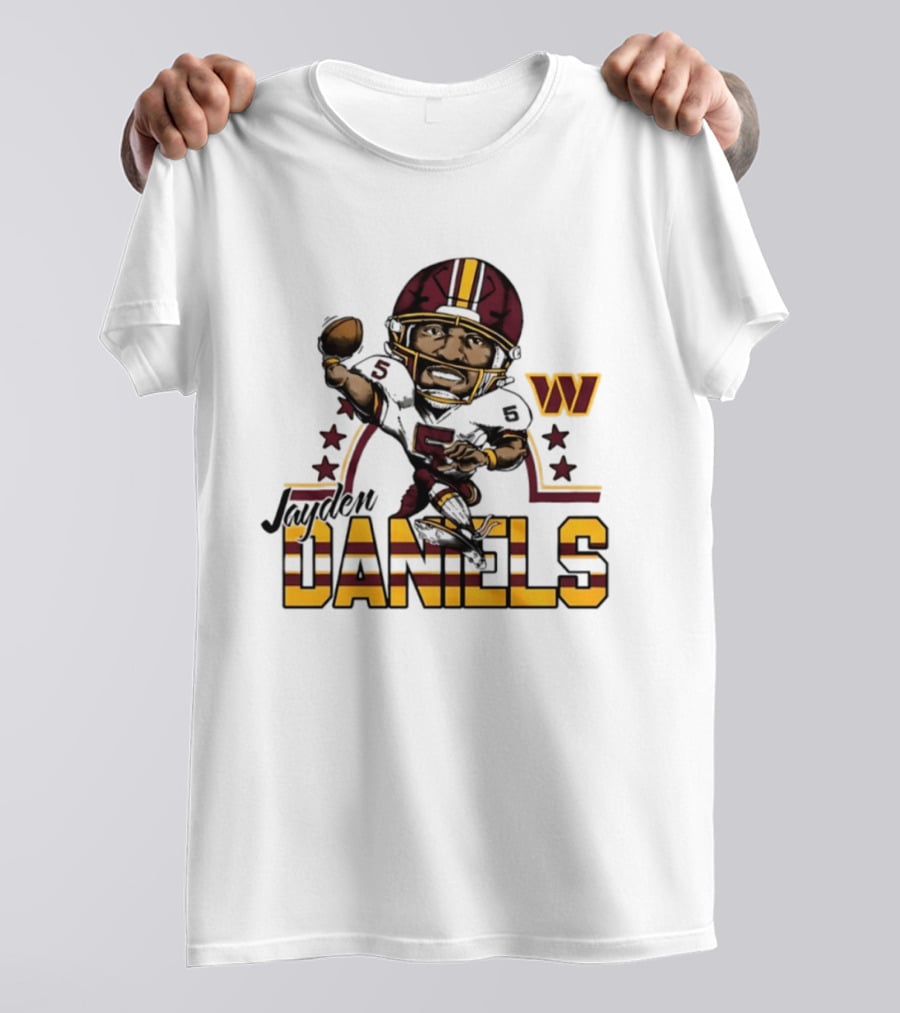 Washington Commanders Jayden Daniels Player Caricature Football NFL T-Shirt