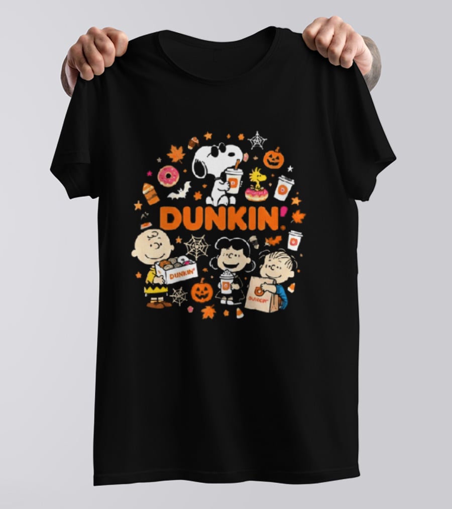 Dunkin Peanuts Characters Autumn Pumpkins Donuts Coffee Fall Vibes T-Shirt