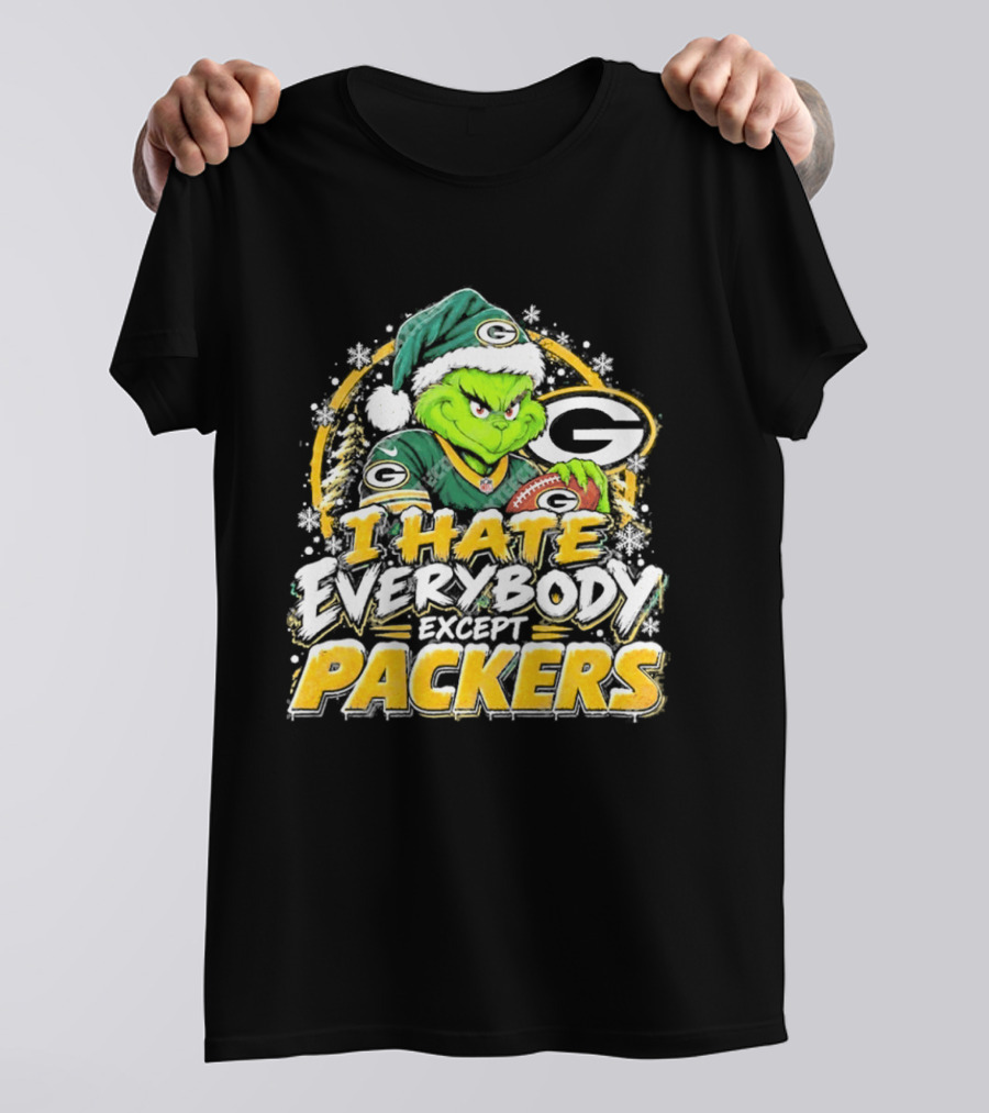 Green Bay Packers Grinch I Hate Everybody Except Packers Fans Christmas Holiday T-Shirt