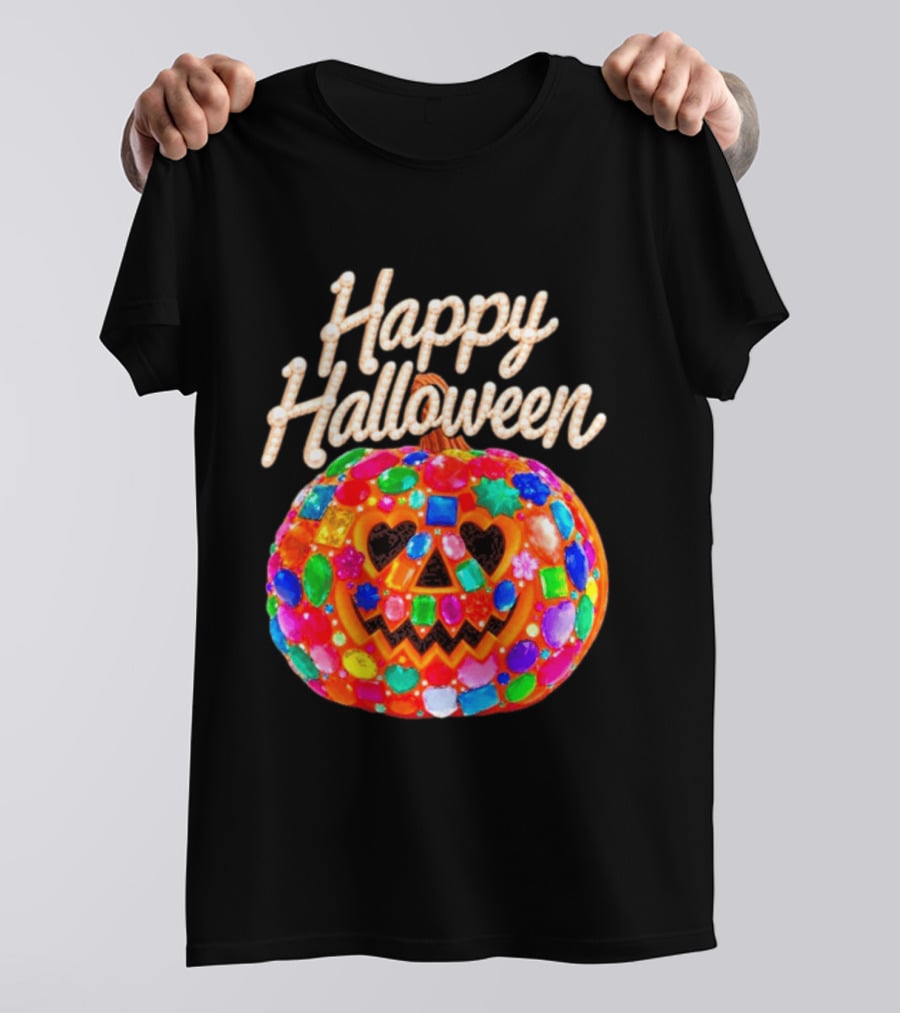 Happy Halloween Colorful Candy Gem Pumpkin Mask T-Shirt