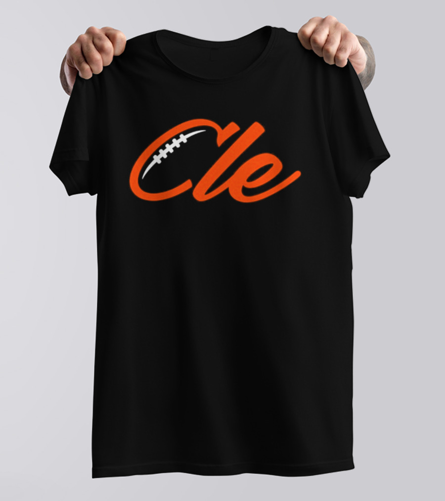 Cleveland Browns Cle Football Team Cle Script Text With Football Stitching T-Shirt