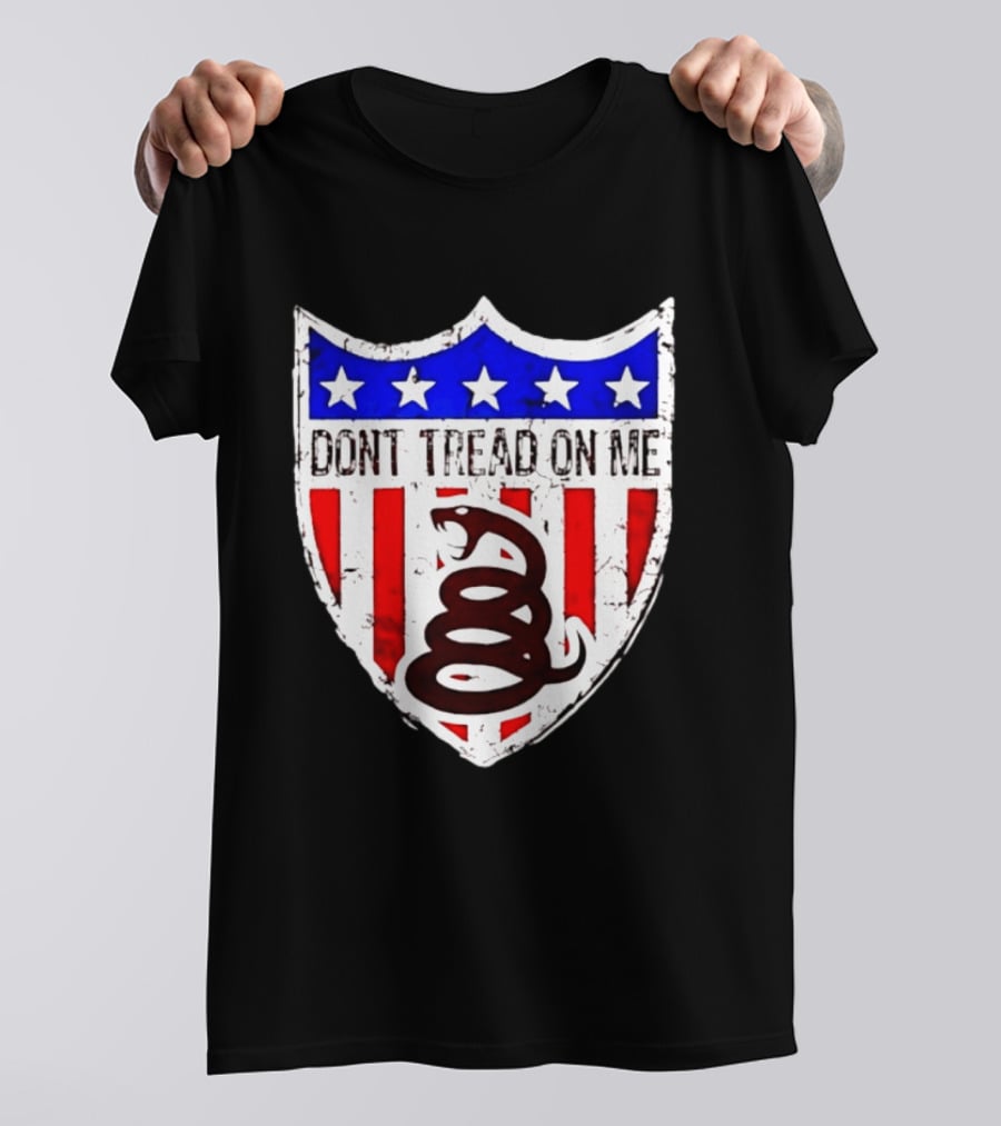 Dont Tread On Me American Flag Shield Gadsden Snake T-Shirt
